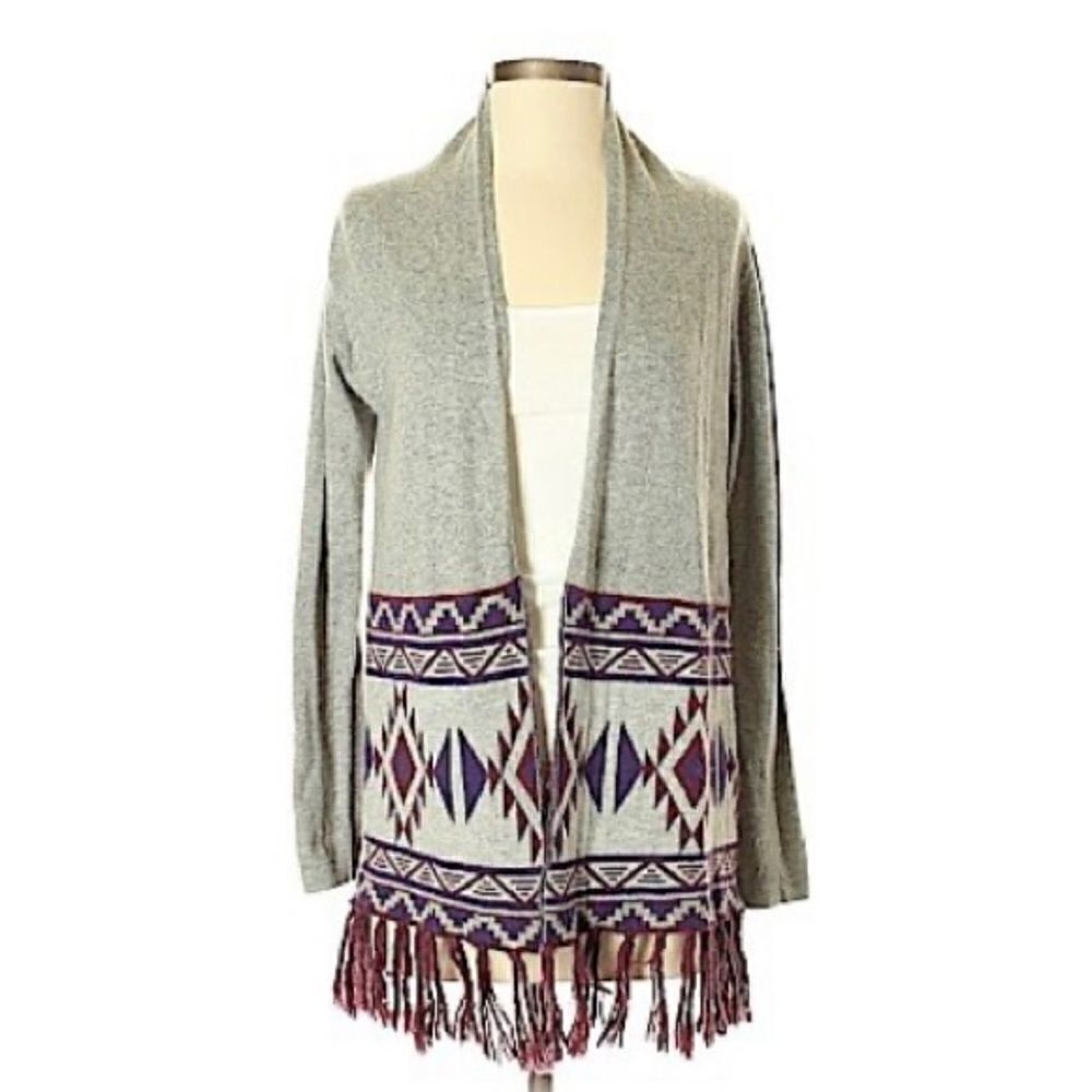 Charming Charlie gray, burgundy, and‎ navy cardigan, size small